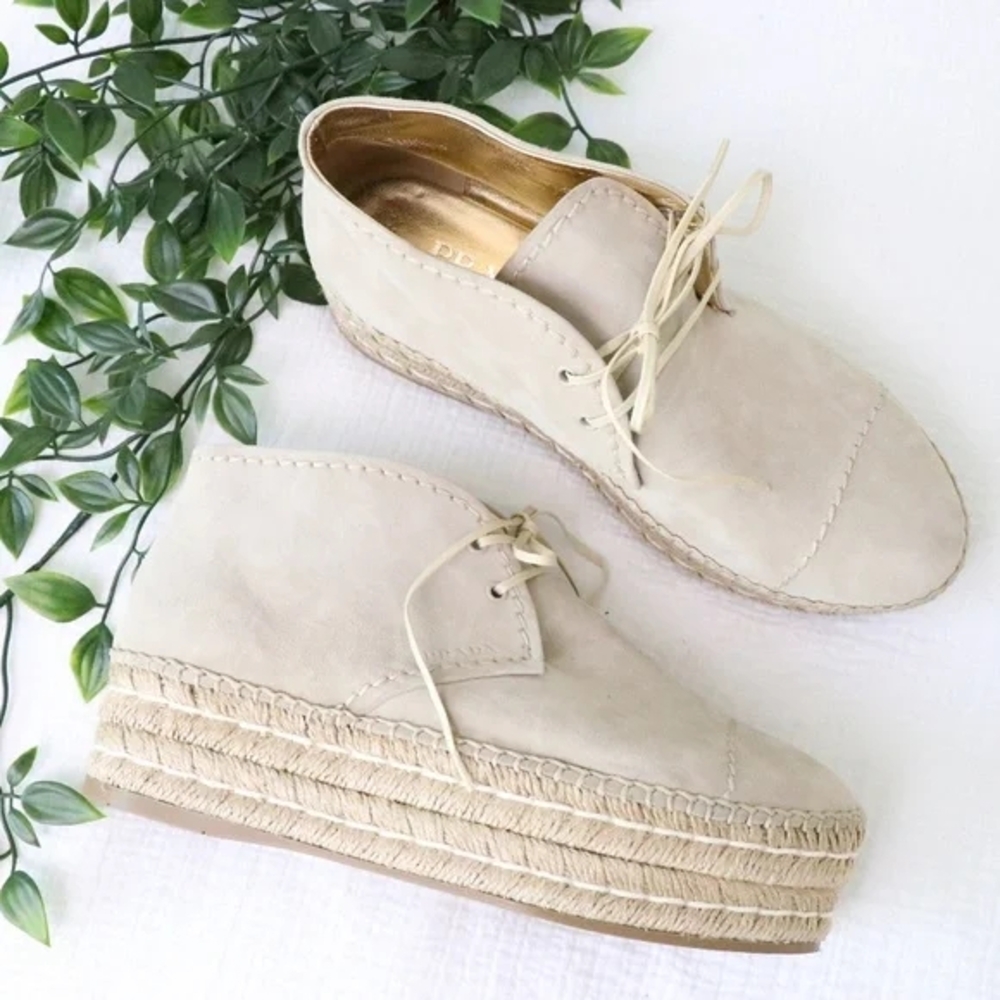Prada Cream Espadrille Platform Shoes